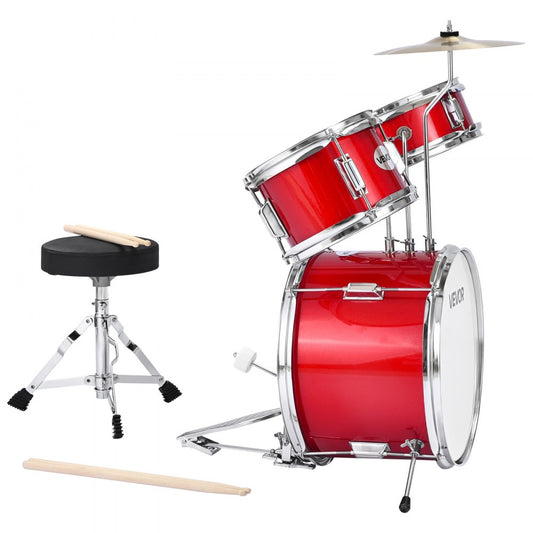 VEVOR Kids Drum Set 3-Piece Beginner Drum Kit with 355.6 mm Bass Drum (Red)