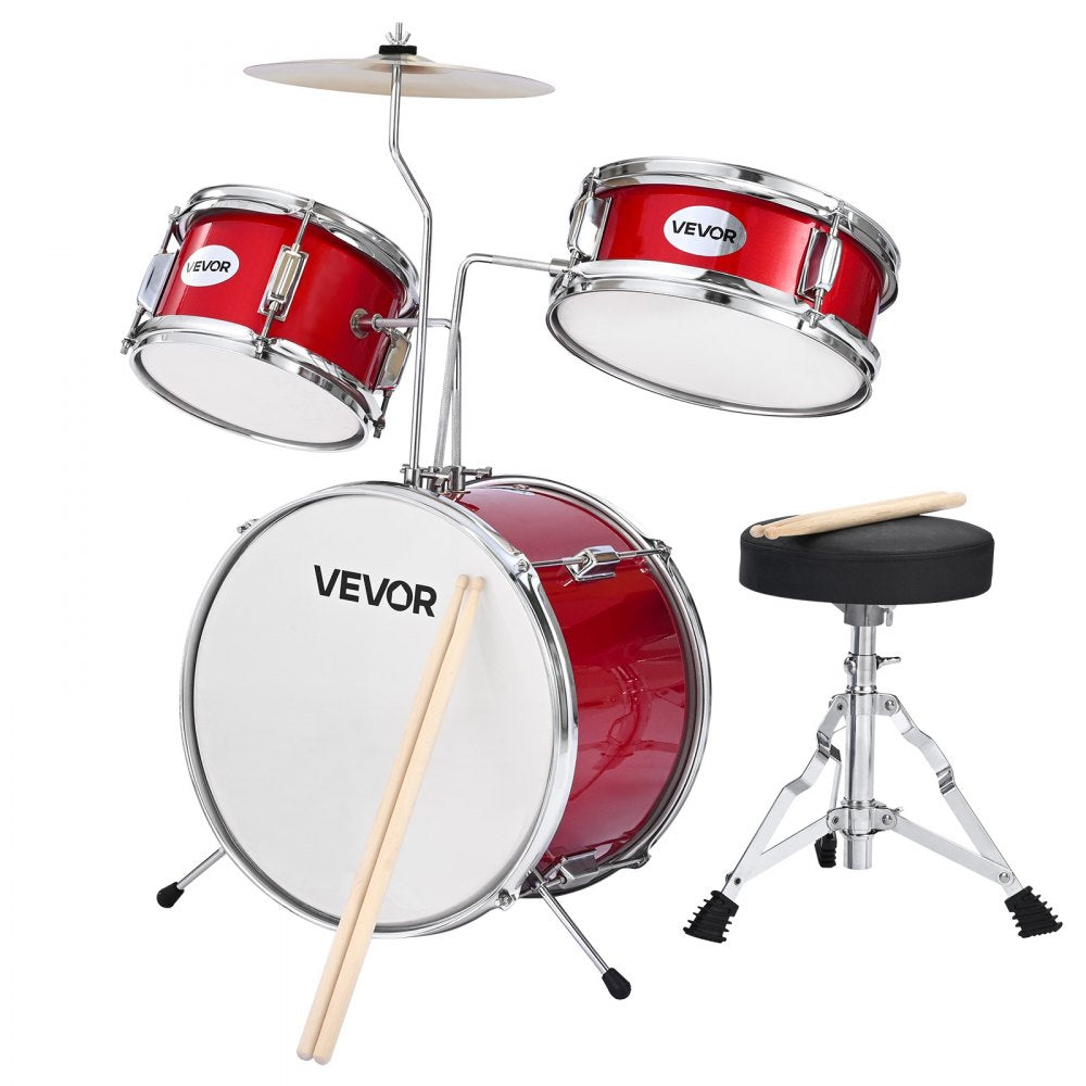 VEVOR Kids Drum Set 3-Piece Beginner Drum Kit with 355.6 mm Bass Drum (Red)