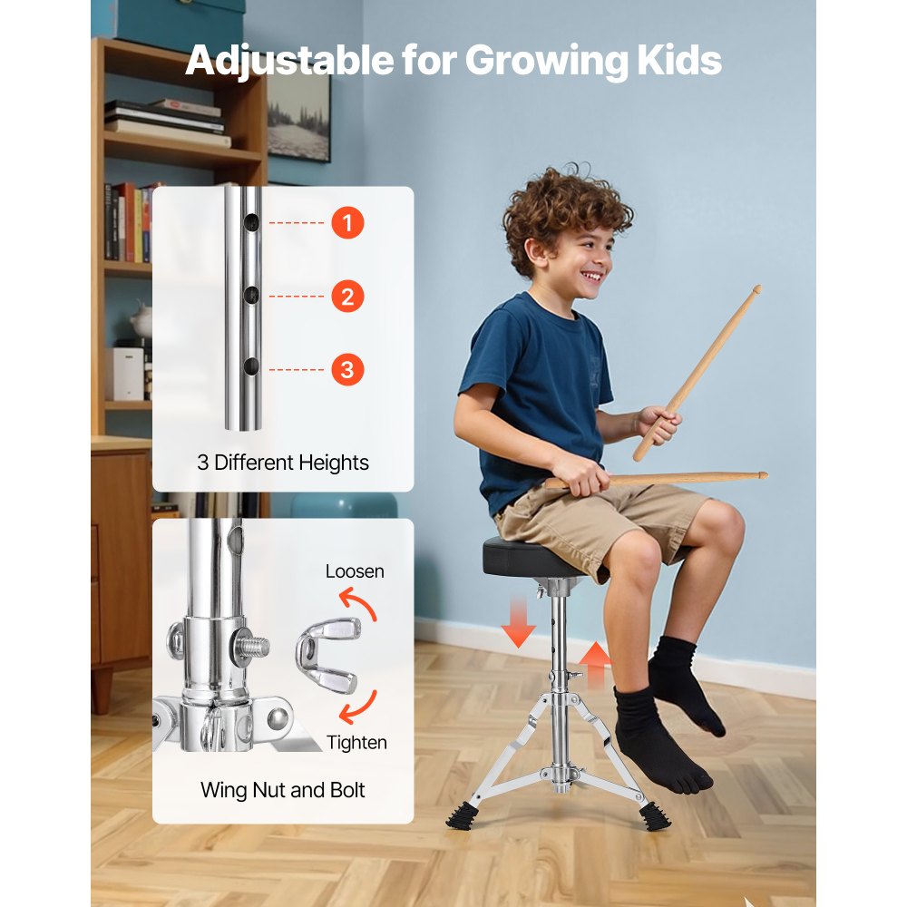 VEVOR Kids Drum Set 3-Piece Beginner Drum Kit with 355.6 mm Bass Drum (Blue)