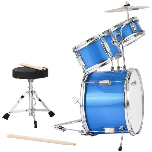 VEVOR Kids Drum Set 3-Piece Beginner Drum Kit with 355.6 mm Bass Drum (Blue)