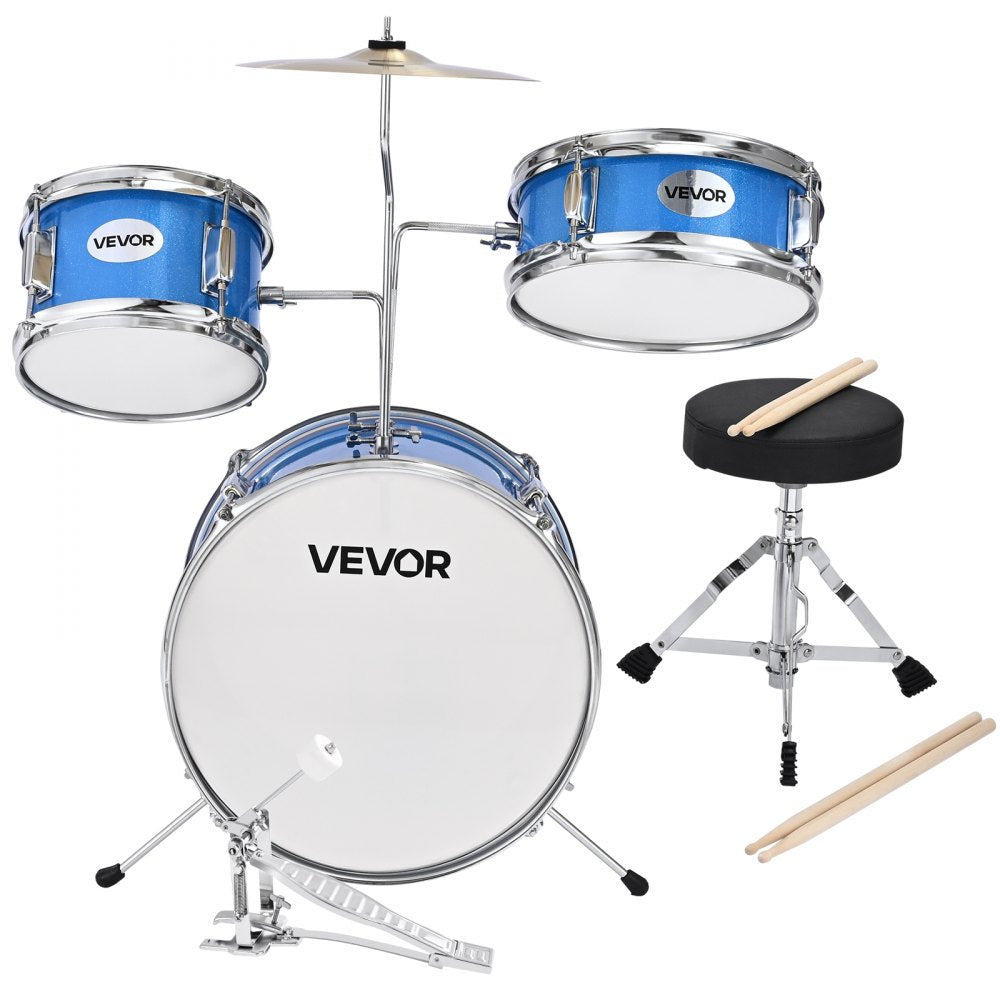 VEVOR Kids Drum Set 3-Piece Beginner Drum Kit with 355.6 mm Bass Drum (Blue)