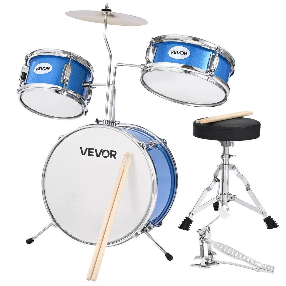 VEVOR Kids Drum Set 3-Piece Beginner Drum Kit with 355.6 mm Bass Drum (Blue)