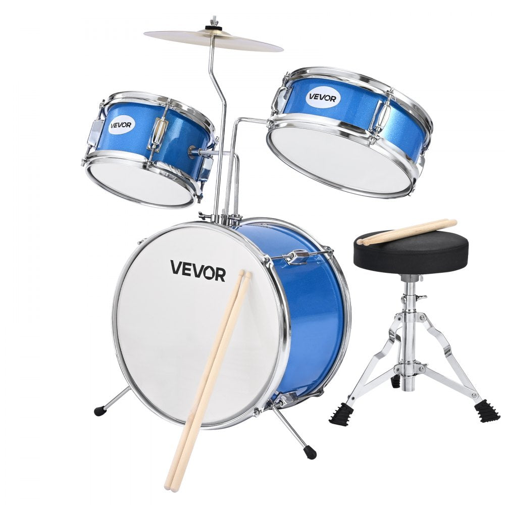 VEVOR Kids Drum Set 3-Piece Beginner Drum Kit with 355.6 mm Bass Drum (Blue)