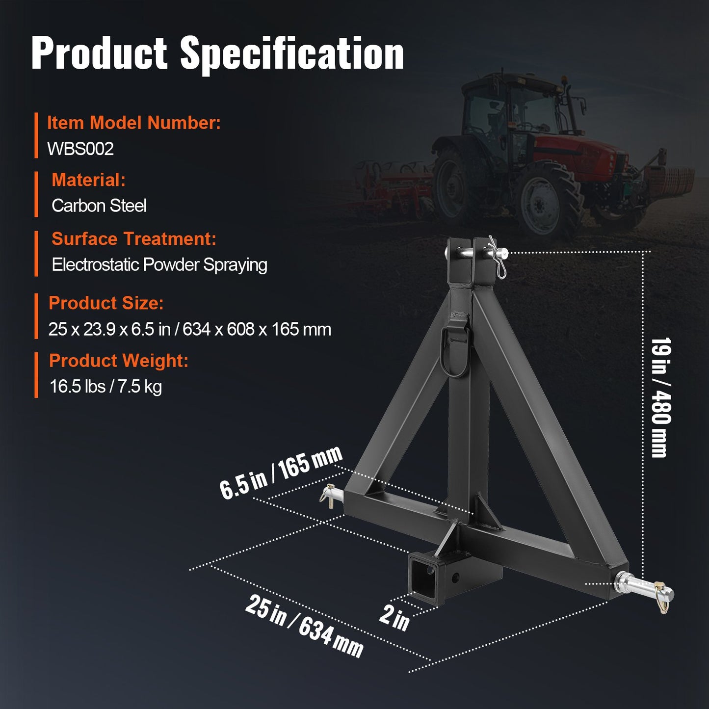 VEVOR 3 Point Hitch Receiver, 3 Point 2" Receiver Trailer Hitch Category 1 Tractor