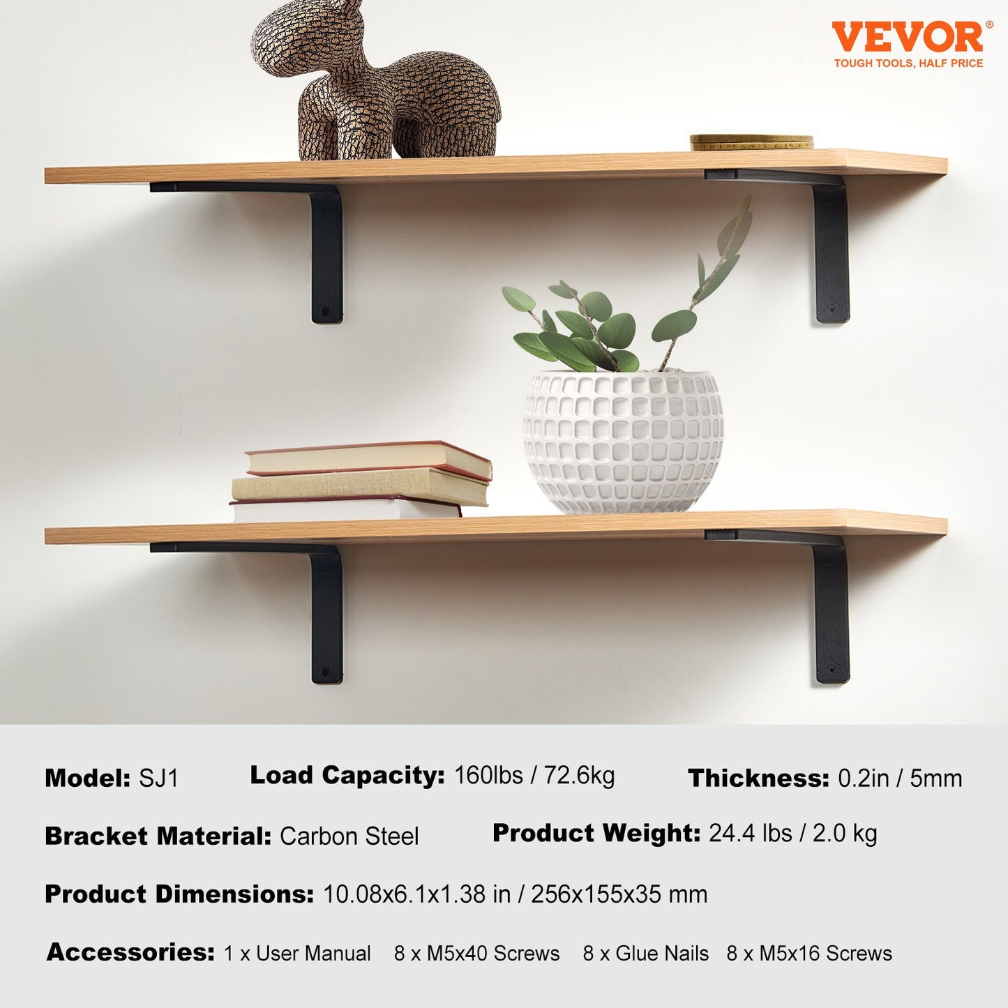 VEVOR Shelf Bracket, Heavy Duty Floating Shelf Brackets 25.6 x 15.5 cm, 4 Pcs Brackets
