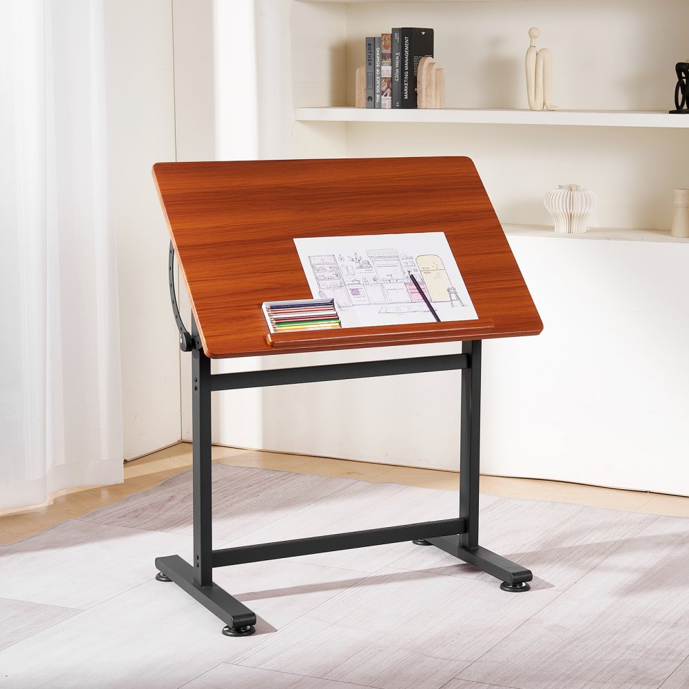 Drafting Table Adjustable 0°–90° Tilt Wooden Drawing Desk with H-Frame