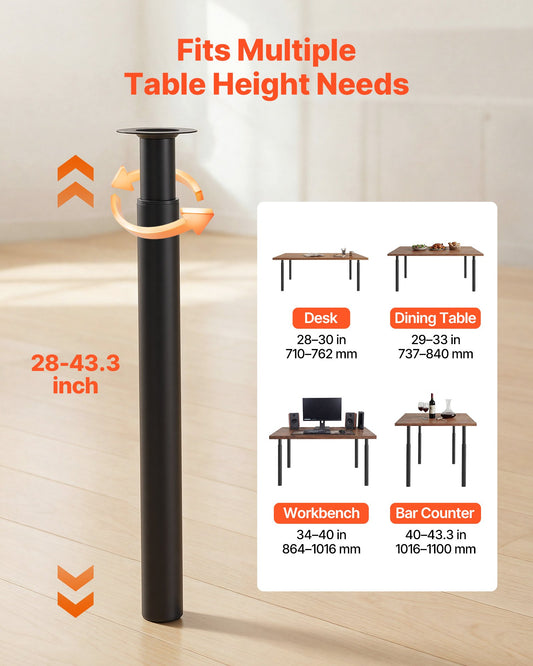 Adjustable Table Legs, 710-1100 mm Steel Furniture Legs, 544 kg Max Load Heavy Duty, Quick Installation, Ideal for Home Office Desk DIY, Coffee Dinner Bar Tables, Workbenches, Set of 4, Black