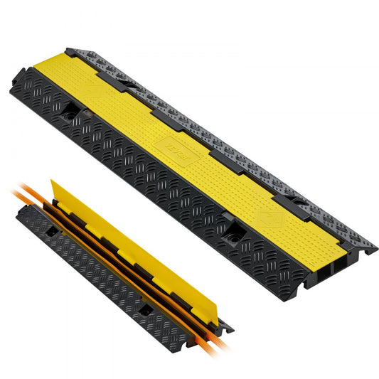 Cable Protector Ramp, 9,979 kg/axle Capacity, 2 Channel Heavy Duty Rubber Cord Hose Wire Cover, 32 x 31 mm Channel, Traffic Speed Bump with Flip-Open Top Cover, for Indoor Outdoor Use, 1 Pack