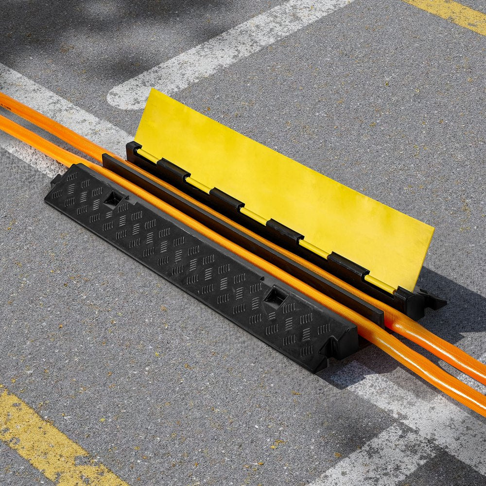 Cable Protector Ramp, 9,979 kg/axle Capacity, 2 Channel Heavy Duty Rubber Cord Hose Wire Cover, 55 x 50 mm Channel, Traffic Speed Bump with Flip-Open Top Cover, for Indoor Outdoor Use, 1 Pack