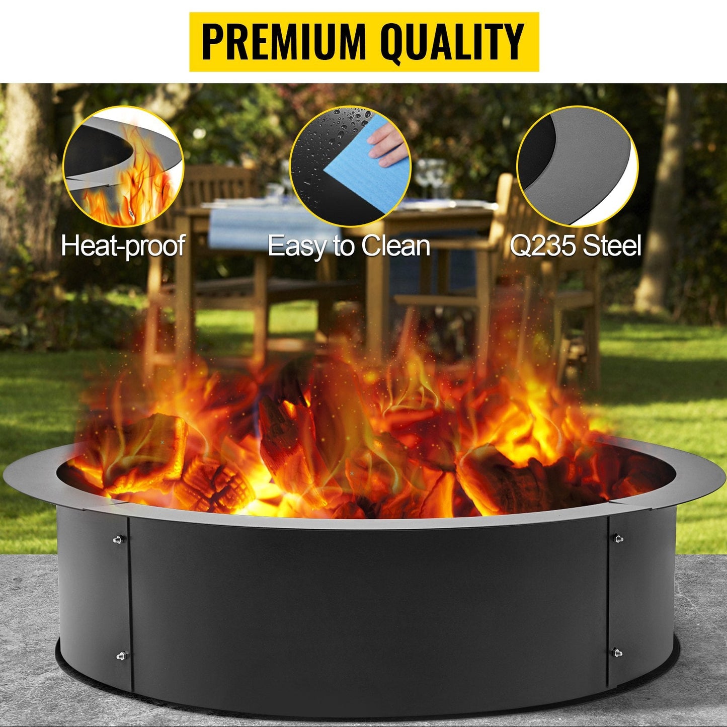 Outdoor 1.06m Fire Pit Ring BBQ Grill Table - Wood Burning Garden Fireplace