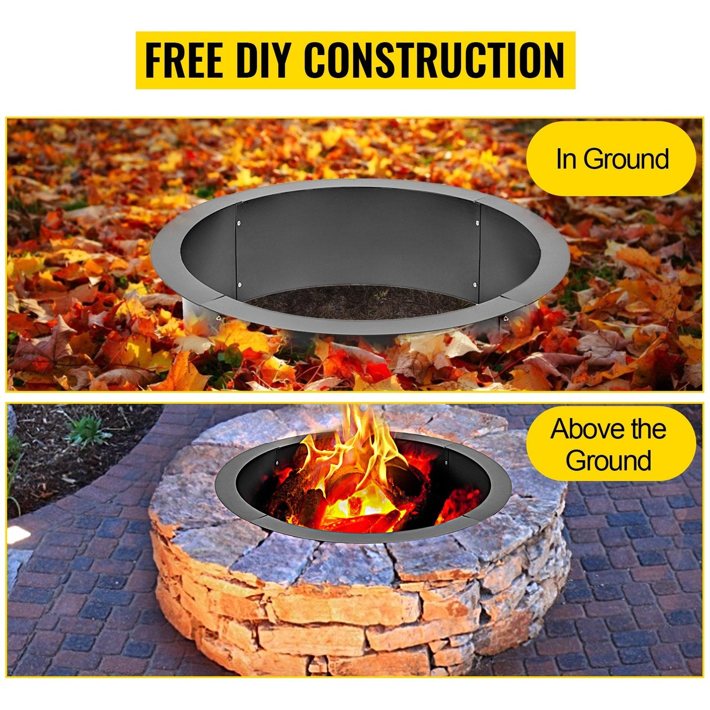 Outdoor 1.06m Fire Pit Ring BBQ Grill Table - Wood Burning Garden Fireplace