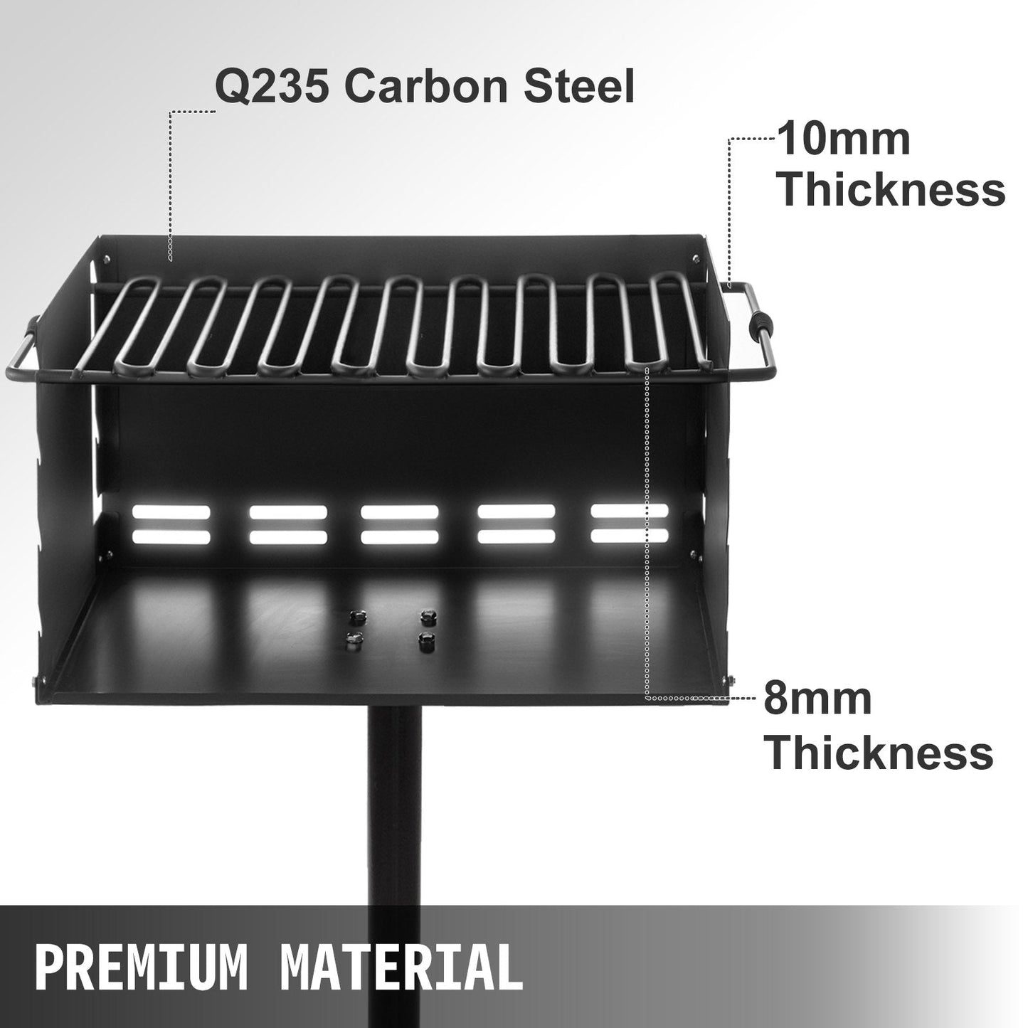 Outdoor Park Charcoal Grill, 0.5m x 0.35m, Carbon & Stainless Steel, Adjustable Height