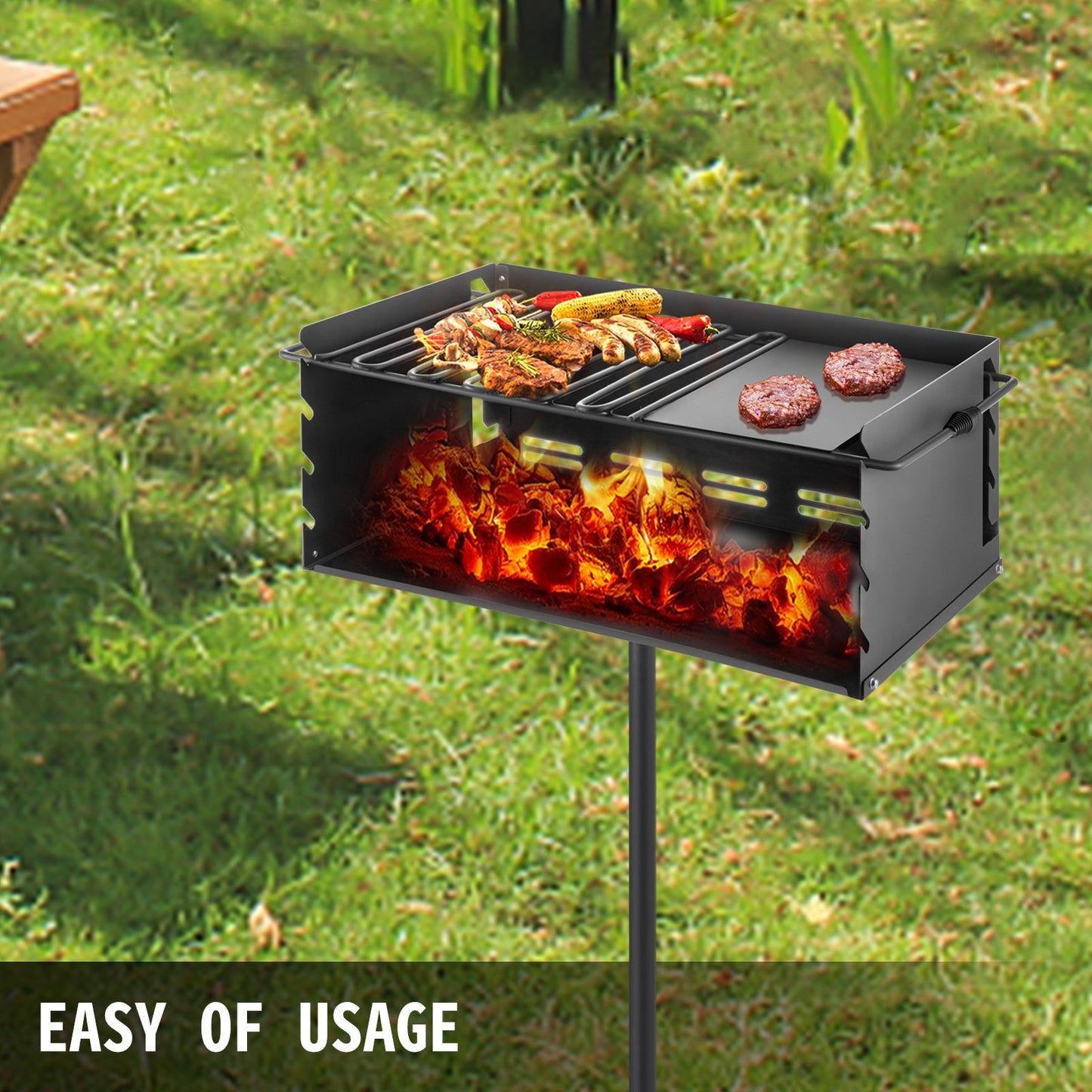 VEVOR Outdoor Park Style Grill 24 x 16 Inch Park Style Charcoal Grill Carbon Steel