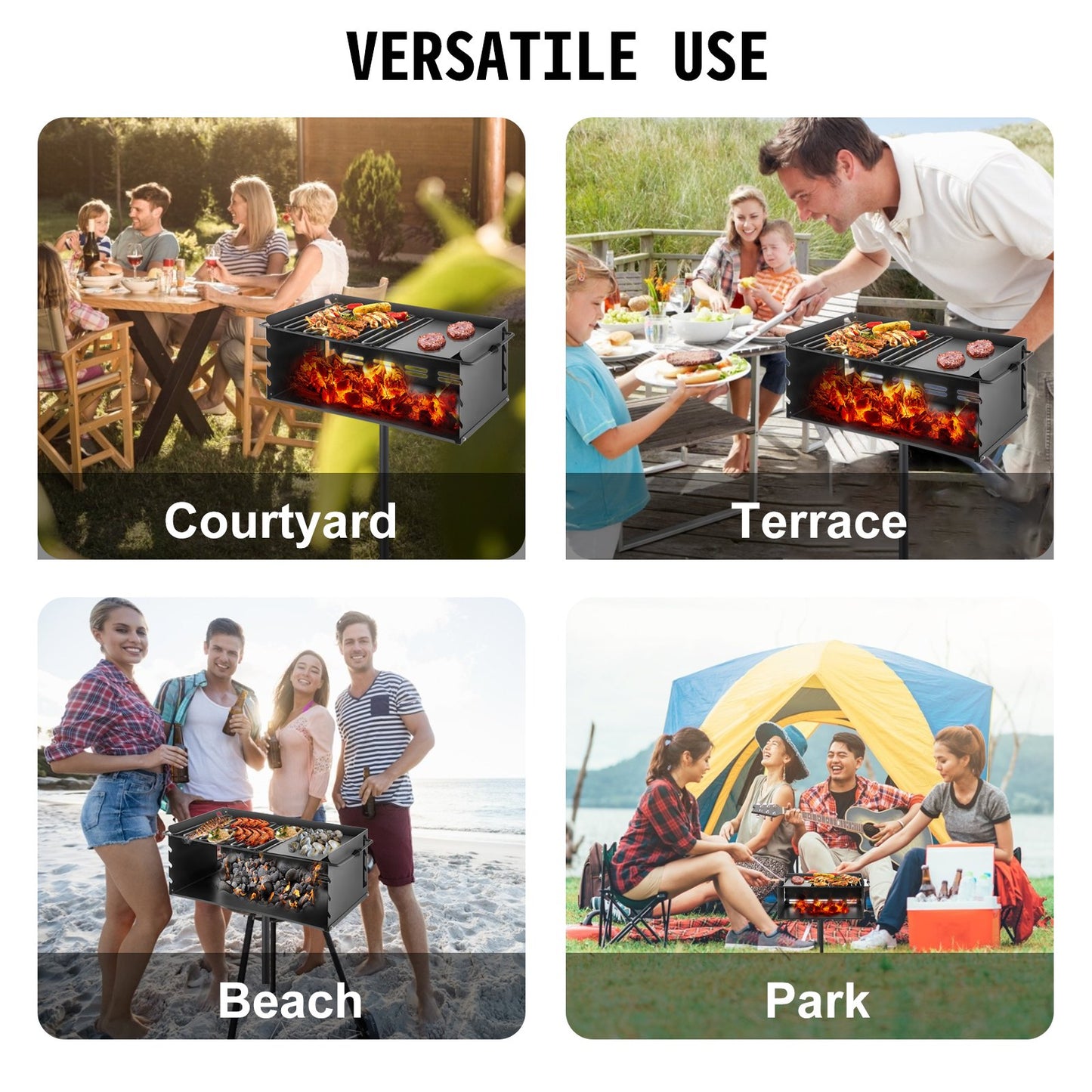 VEVOR Outdoor Park Style Grill 24 x 16 Inch Park Style Charcoal Grill Carbon Steel