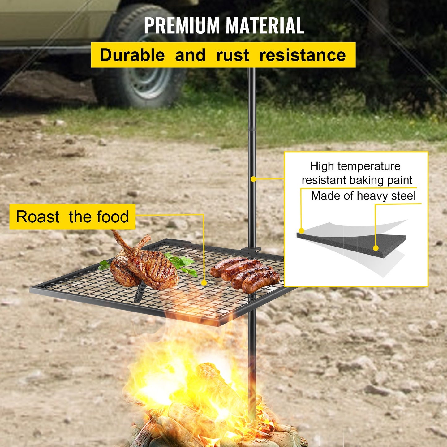 VEVOR Swivel Grill Campfire Swivel Grill Heavy Duty Over Fire Grill for BBQ 61x61cm