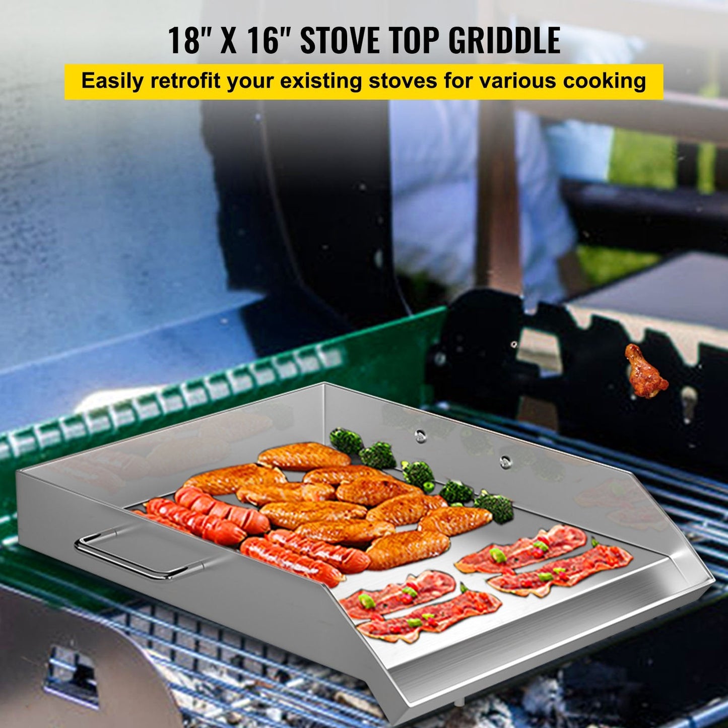 Stainless Steel Griddle Plate, 0.4m x 0.45m, for BBQs, Camping, and Tailgating