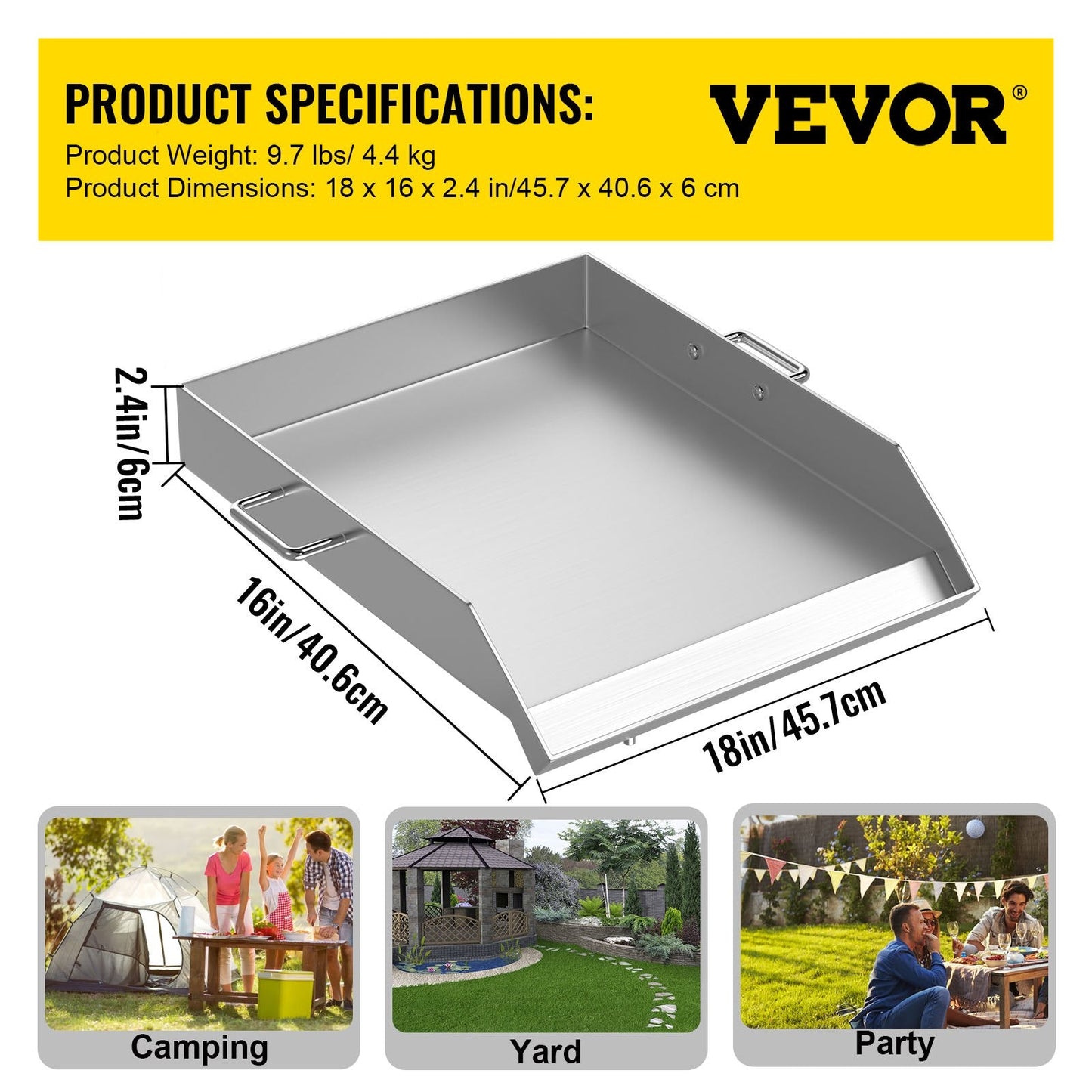 Stainless Steel Griddle Plate, 0.4m x 0.45m, for BBQs, Camping, and Tailgating