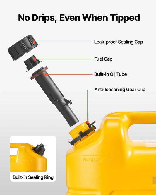 Fuel Container, 19 L, Gas Tank with Spout & Clear Scale, 15 L/min Max Flow Rate, Secure & Leak-proof, Portable Flat Fluid Container for Most Cars Motorcycle SUV ATV UTV, Yellow, 1 Pack