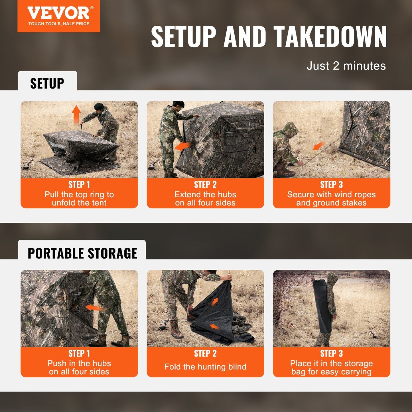 Camouflage Pop-Up Hunting Blind, 4-5 Person, 270° View, 1.78m x 1.78m x 1.7m