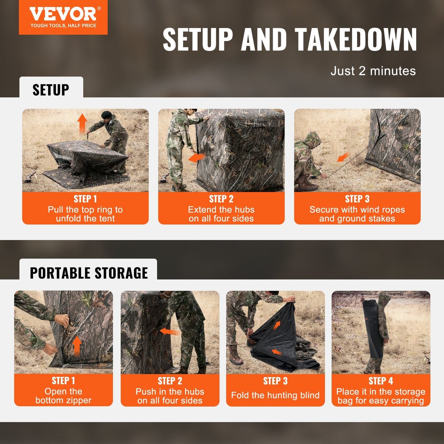 Camouflage Pop-Up Hunting Tent, 1-2 Person with 270° View, Waterproof & Portable