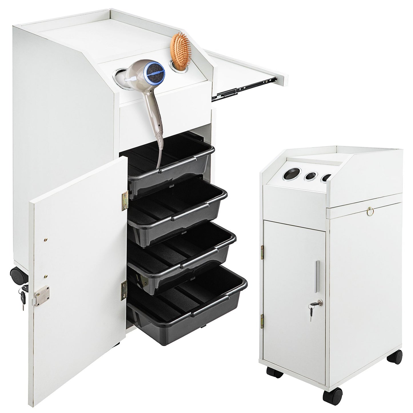 VEVOR Salon SPA Beauty Hairdressing Cart White Storage Trolley with 4 Drawers Rolling