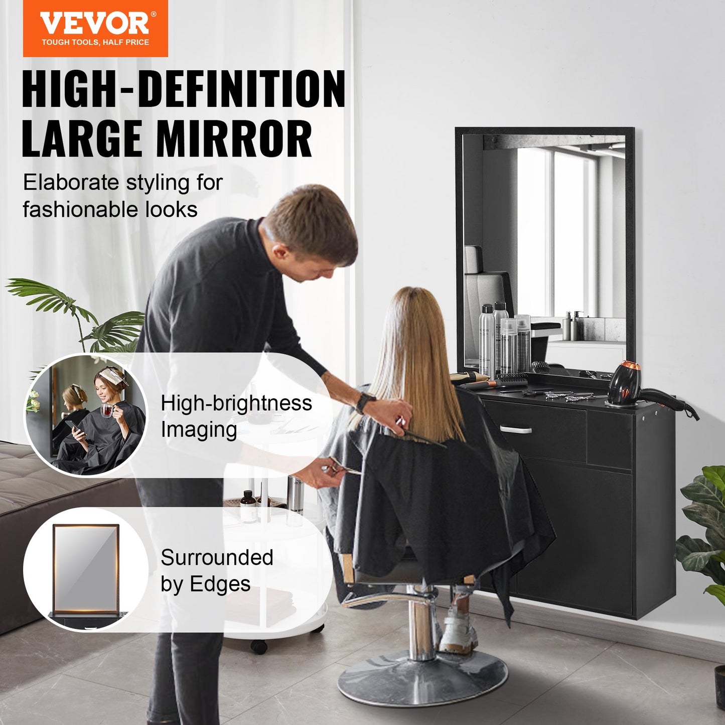 VEVOR Salon Storage Cabinet, Wall Mounted Barber Salon Station for Hair Stylist,