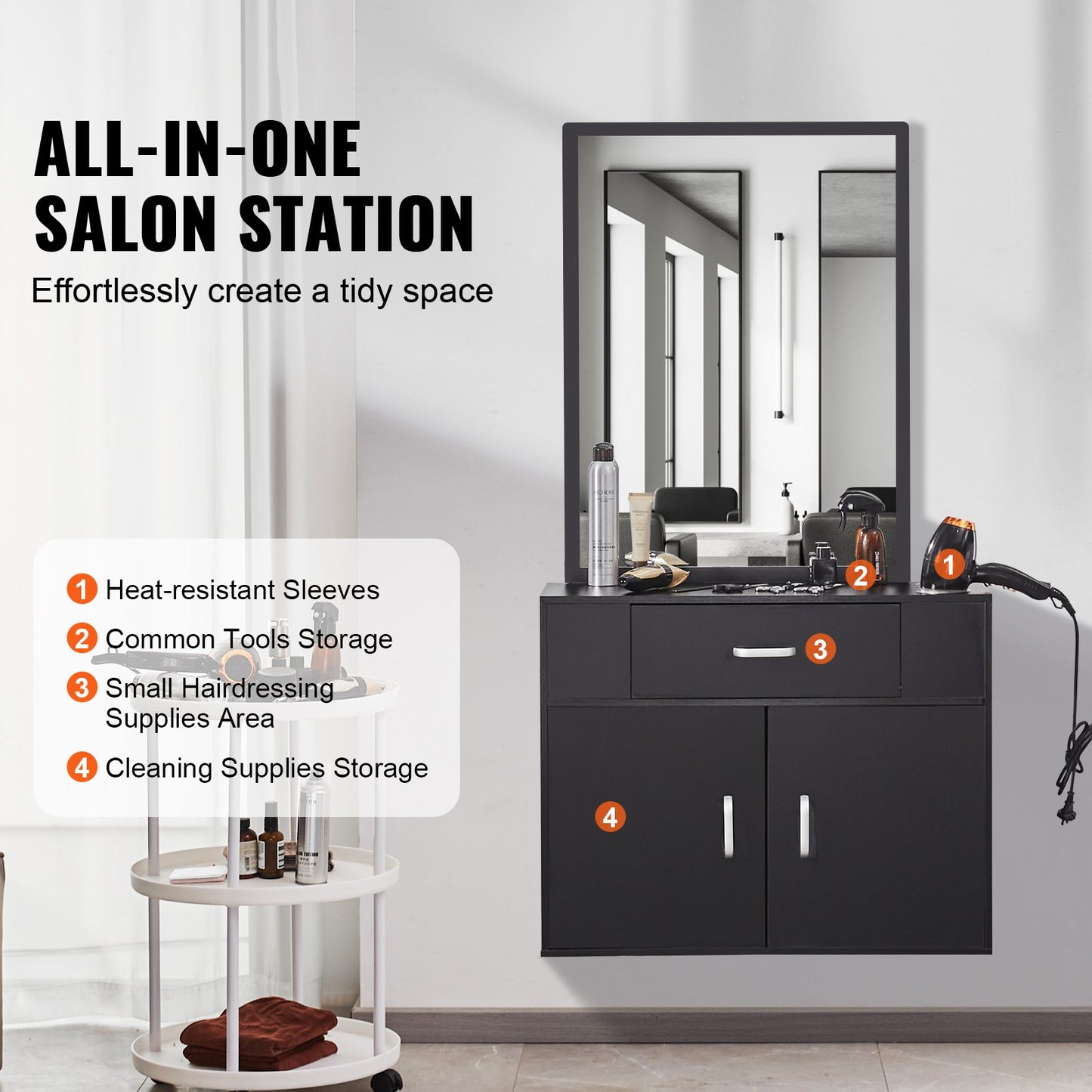VEVOR Salon Storage Cabinet, Wall Mounted Barber Salon Station for Hair Stylist,