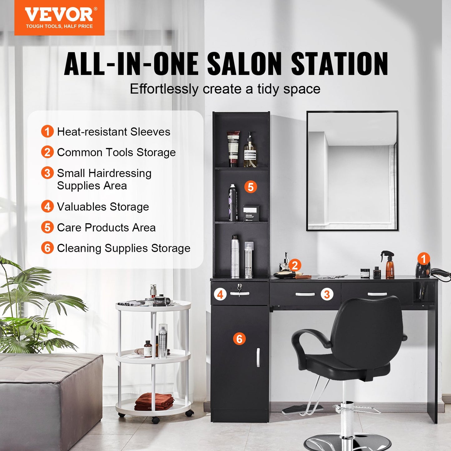 VEVOR Salon Station, Wall Mount Barber Salon Station for Hair Stylist, Beauty Spa