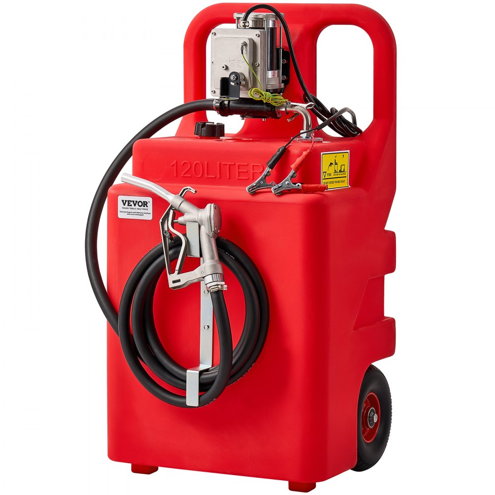 VEVOR Fuel Caddy 32 Gallon Fuel Tank with 12V DC 15 GPM Electric Transfer Pump