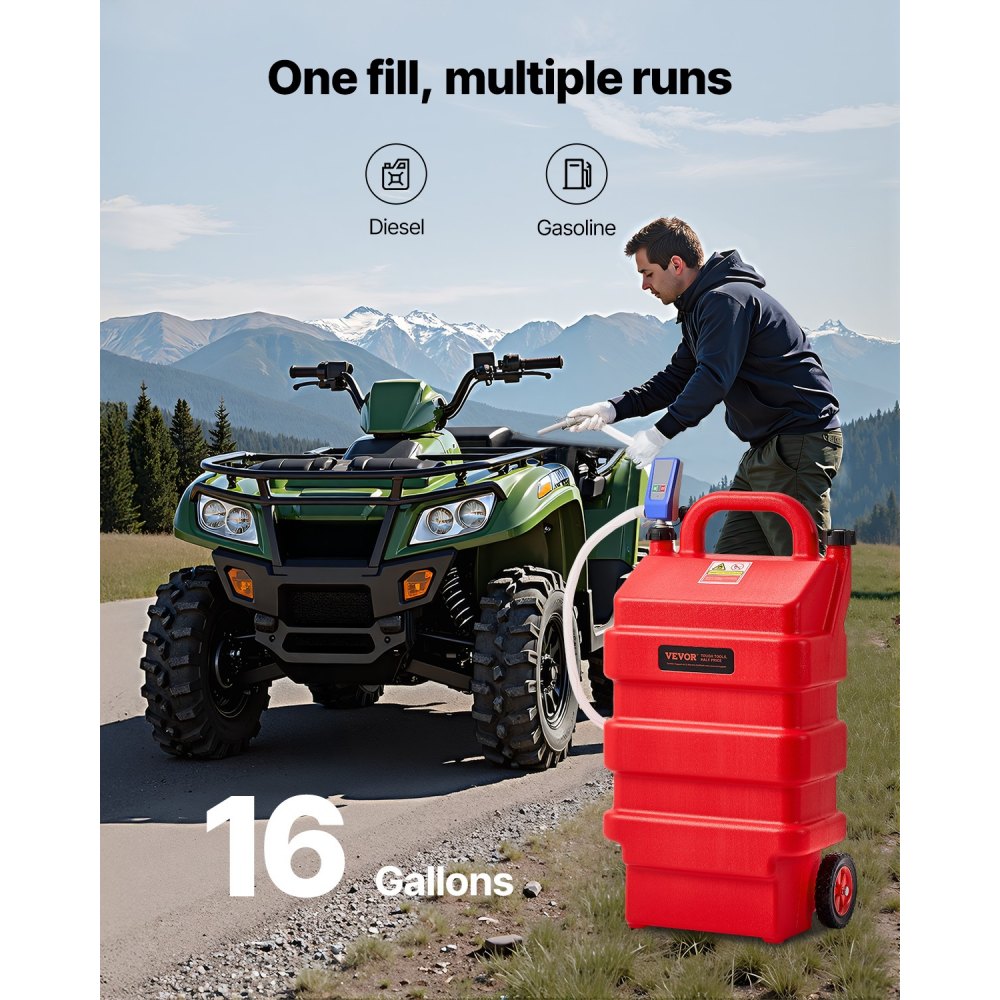 VEVOR Fuel Caddy 16 Gallon Portable Fuel Tank with 12V DC Electric Transfer Pump