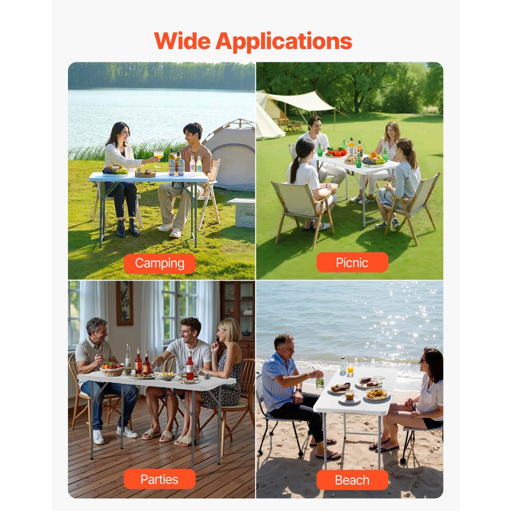 122cm Plastic Folding Table Portable Picnic Table Handle Indoor Outdoor