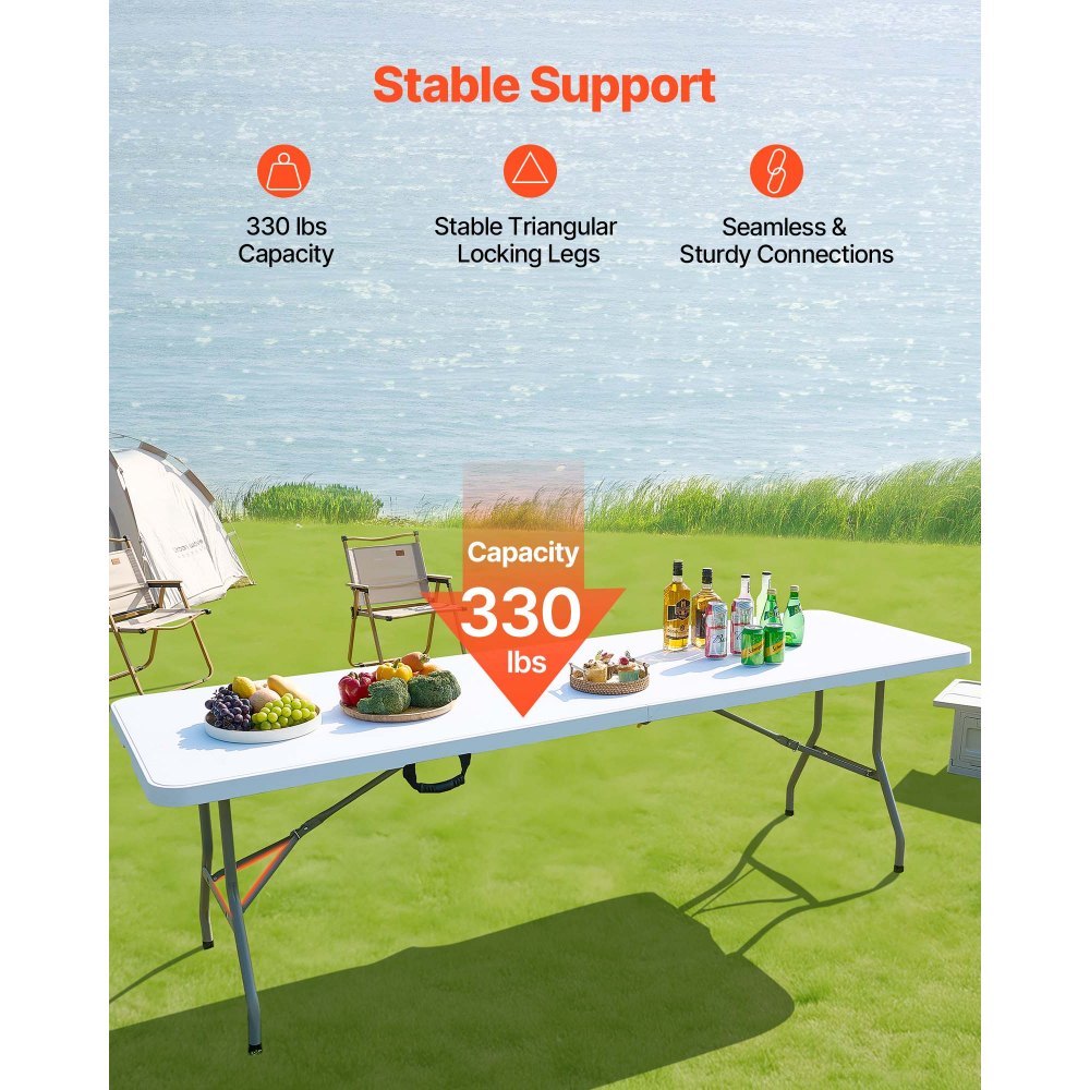 244cm Plastic Folding Table Portable Picnic Table Handle Indoor Outdoor