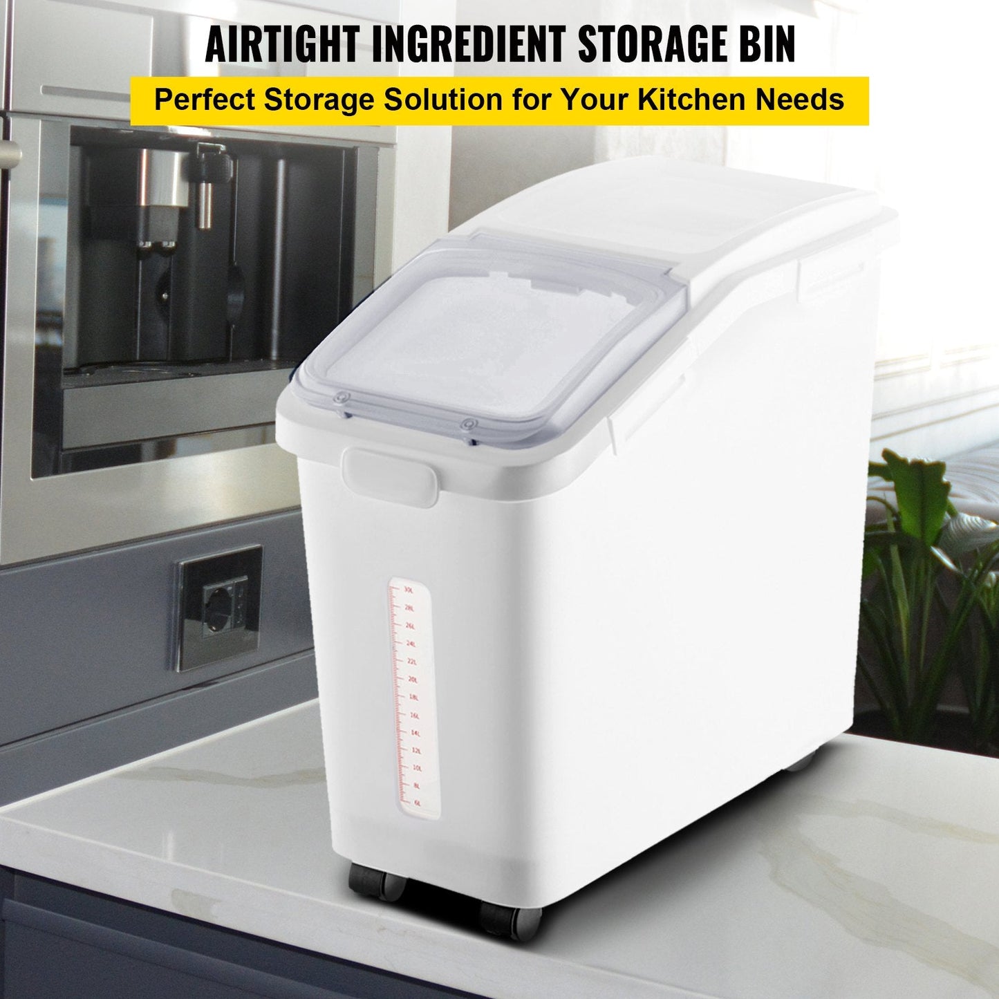 Large 50L Ingredient Storage Bin with Wheels, Lid, and Scoop for Kitchen Use