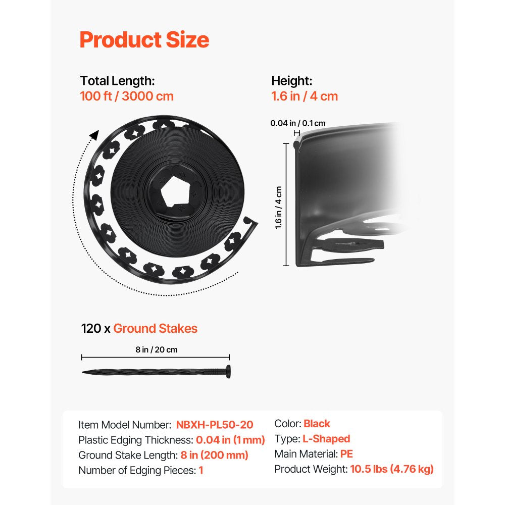 Landscape Edging 3000 x 4 cm L-Shaped Durable Plastic Garden Border No Dig