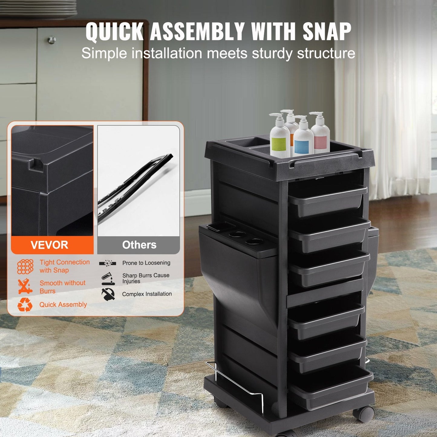 Lockable Beauty Salon Trolley Cart with 6 Removable Drawers & Tool Holder