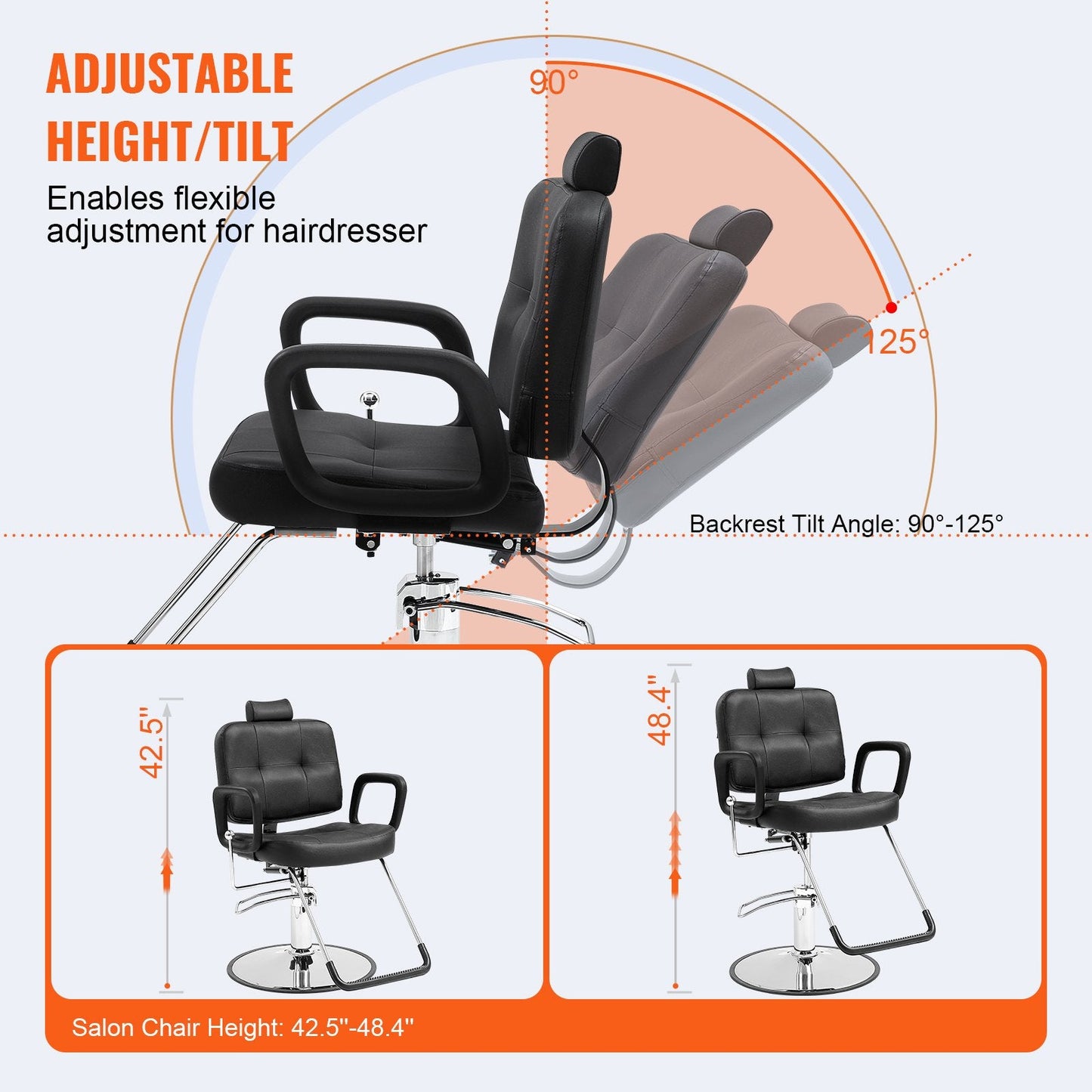 Hydraulic Reclining Salon Chair for Hair Stylists, 360° Swivel, 150 kg Capacity