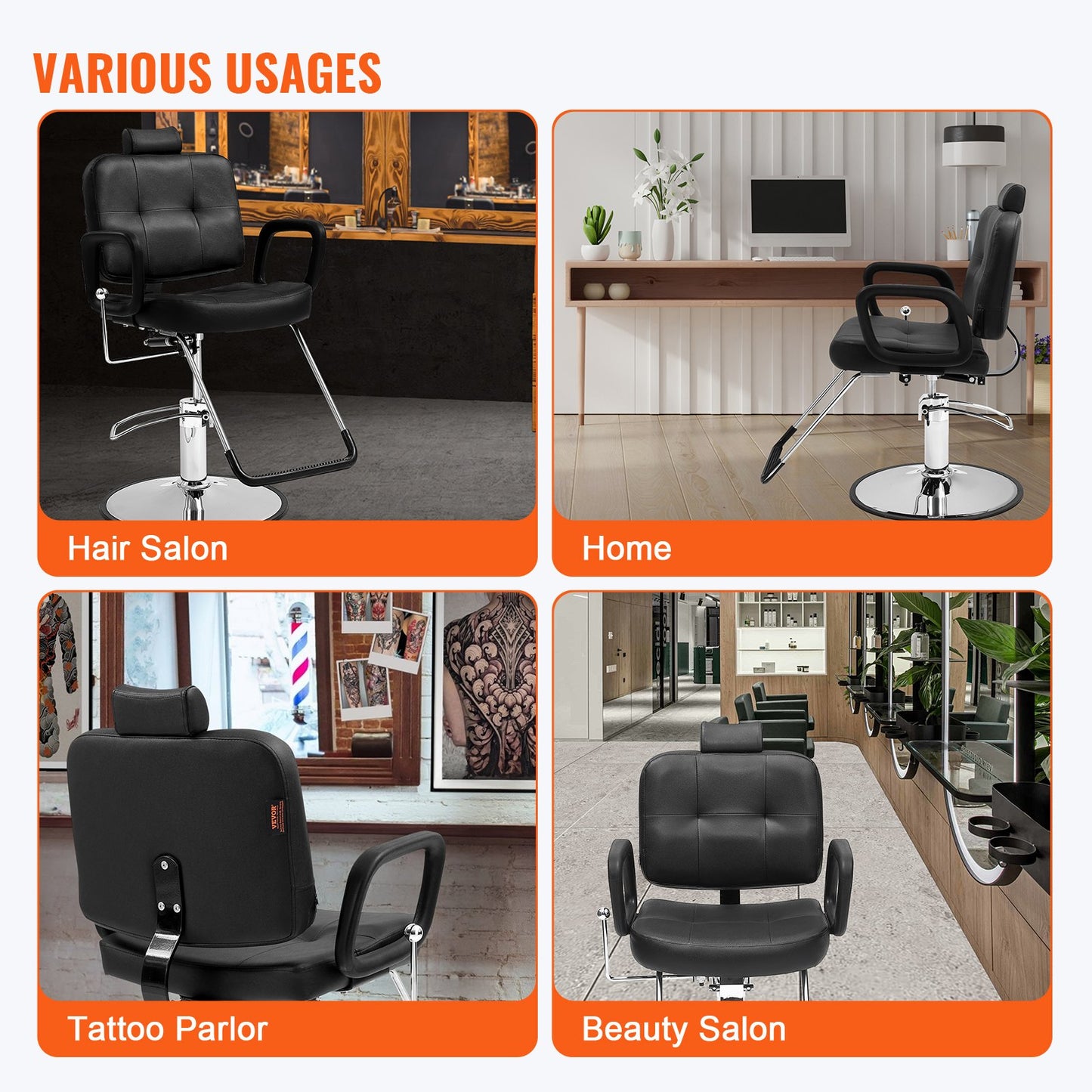 VEVOR Salon Chair, Hydraulic Recliner Barber Chair for Hair Stylist, 360 Degrees