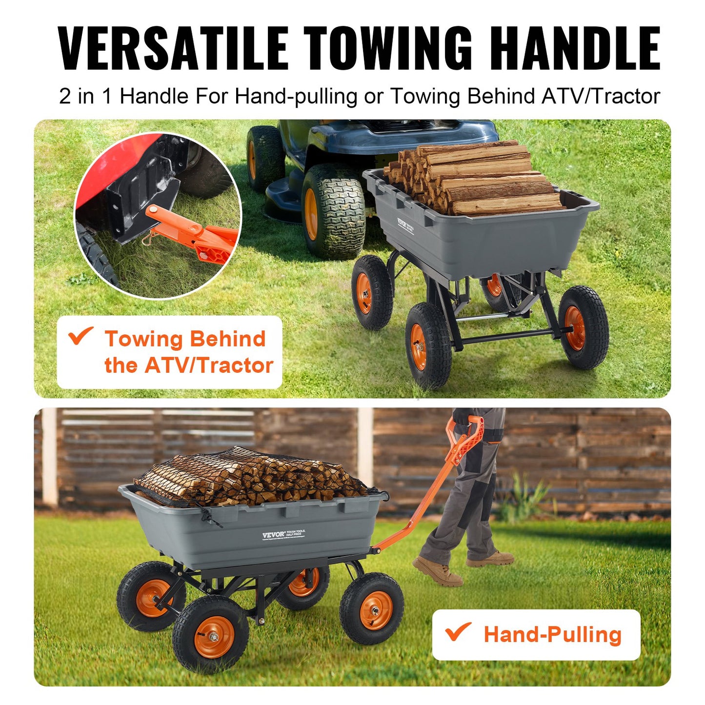 VEVOR Dump Cart, Poly Garden Dump Cart with Easy to Assemble Steel Frame, Dump Wagon