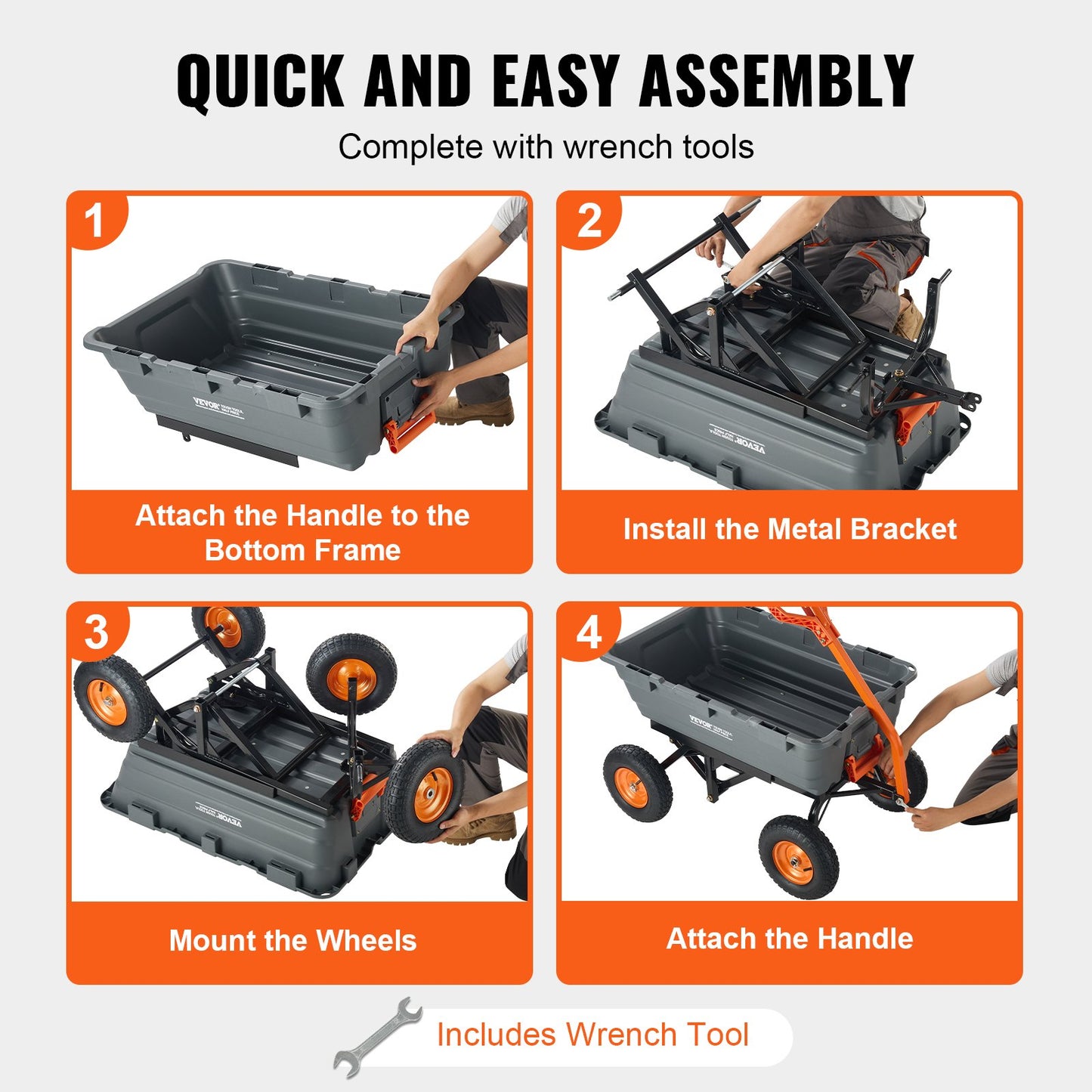 VEVOR Dump Cart, Poly Garden Dump Cart with Easy to Assemble Steel Frame, Dump Wagon