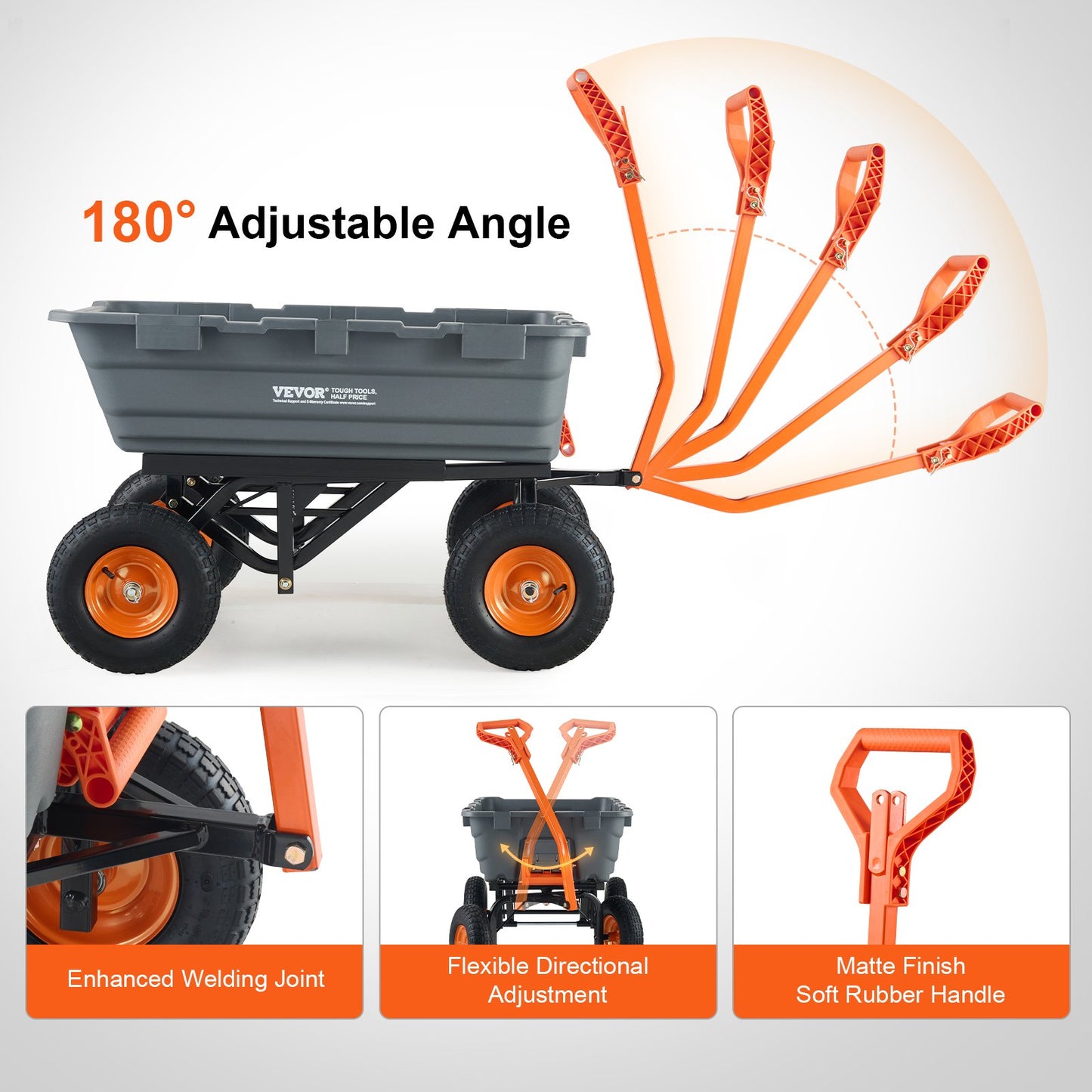 VEVOR Dump Cart, Poly Garden Dump Cart with Easy to Assemble Steel Frame, Dump Wagon