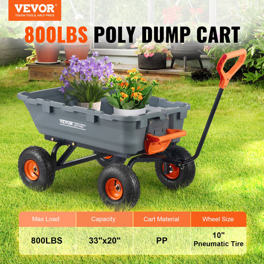 VEVOR Dump Cart, Poly Garden Dump Cart with Easy to Assemble Steel Frame, Dump Wagon