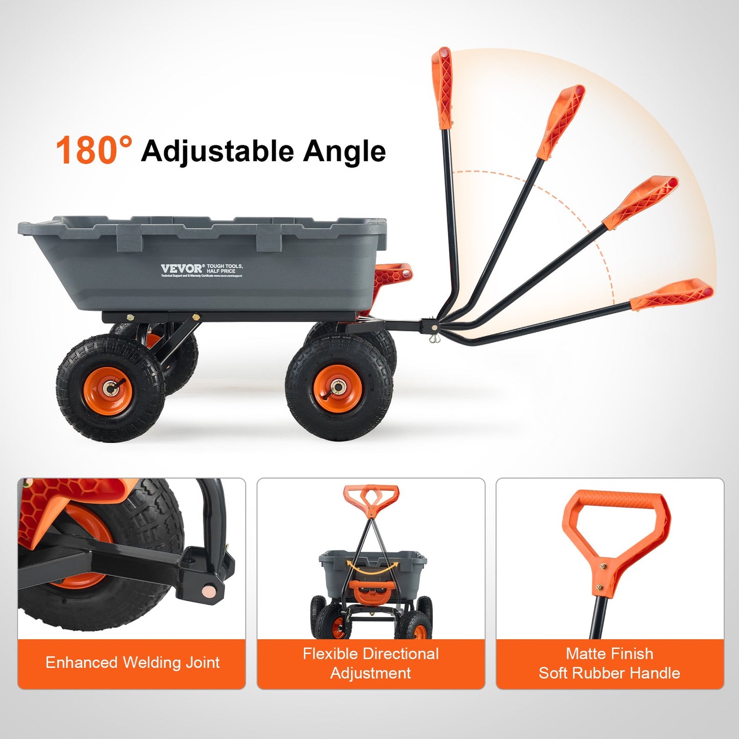VEVOR Dump Cart, Poly Garden Dump Cart with Easy to Assemble Steel Frame, Dump Wagon