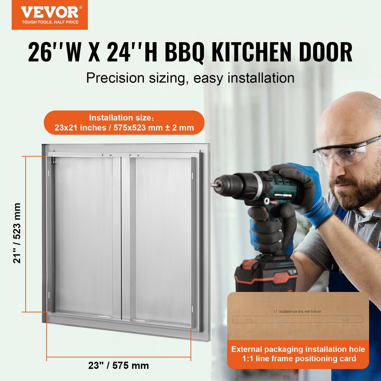 VEVOR BBQ Access Door, 660x610 mm Double Outdoor Kitchen Door, Stainless Steel Flush