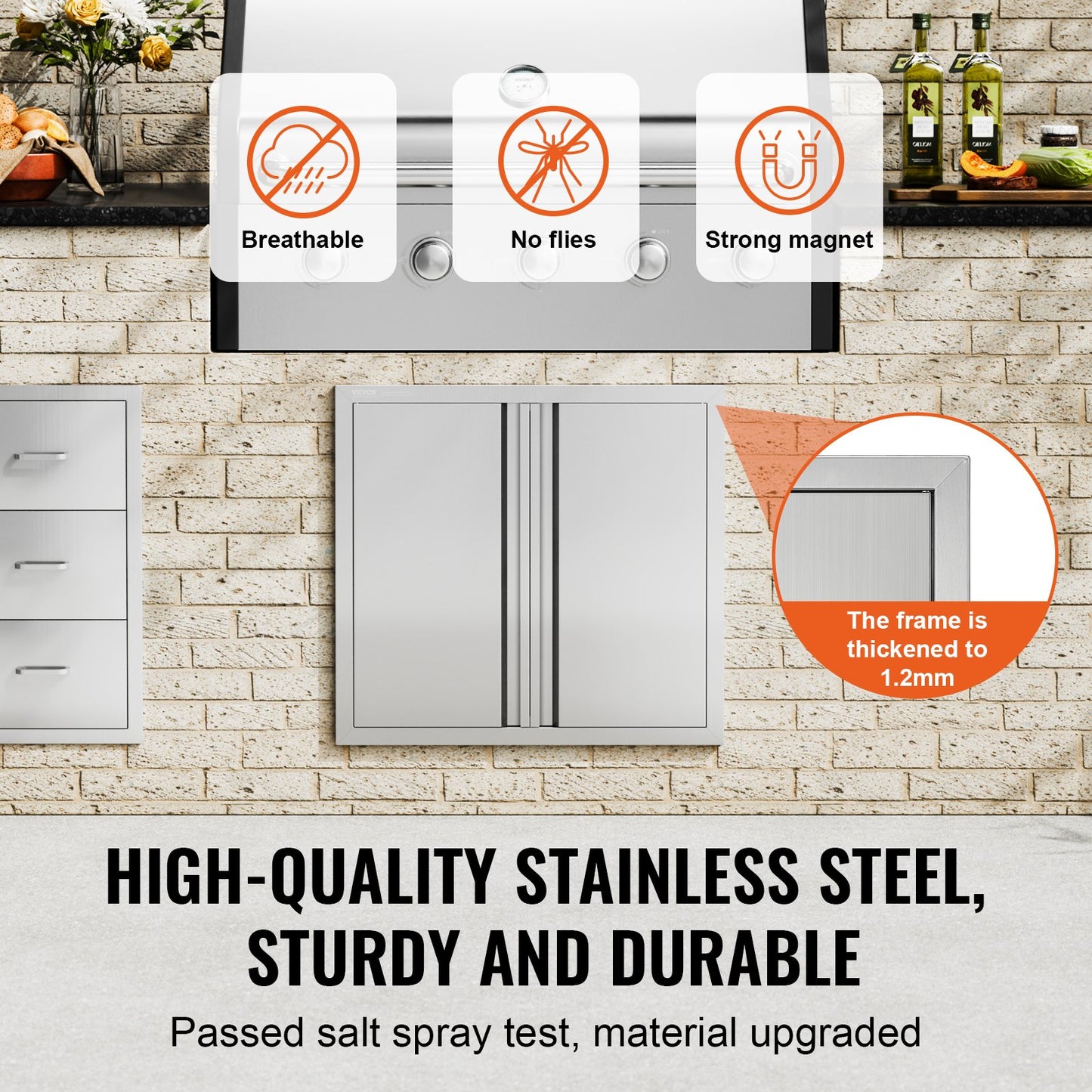 VEVOR BBQ Access Door, 660x610 mm Double Outdoor Kitchen Door, Stainless Steel Flush