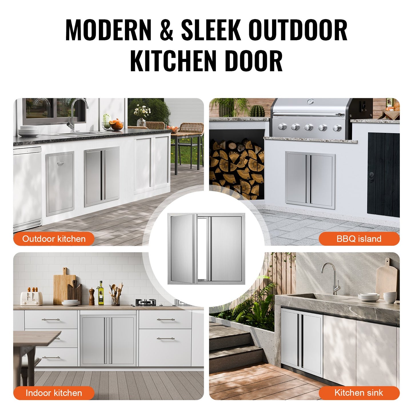 VEVOR BBQ Access Door, 660x610 mm Double Outdoor Kitchen Door, Stainless Steel Flush