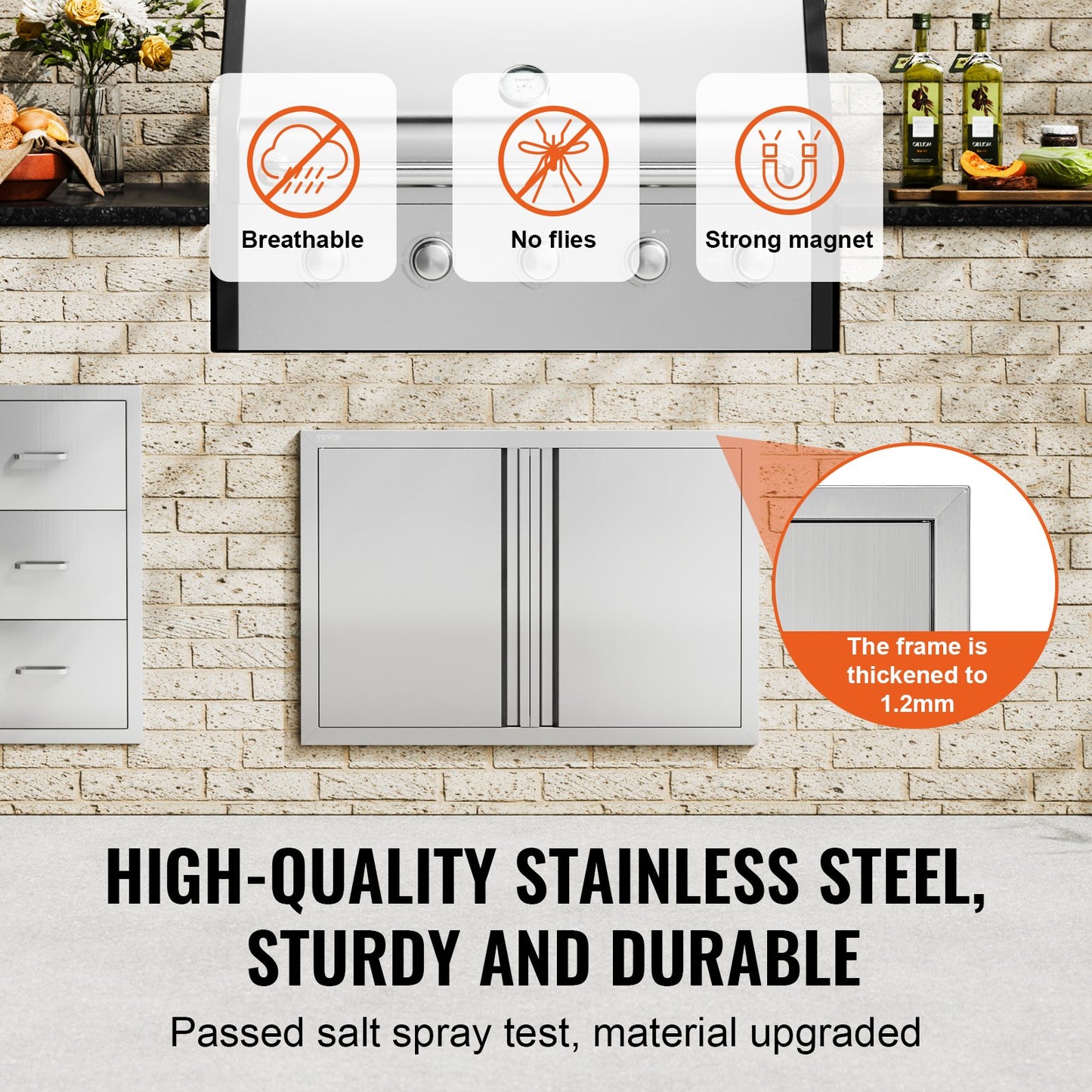 VEVOR BBQ Access Door, 774x532 mm Double Outdoor Kitchen Door, Stainless Steel Flush