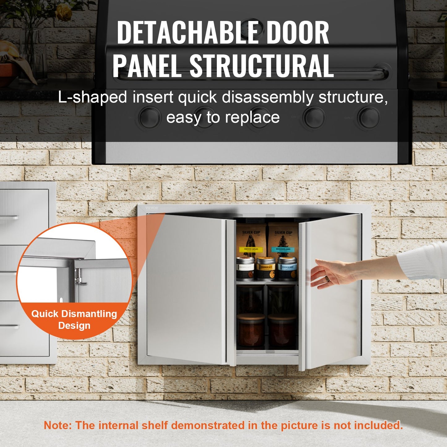 VEVOR BBQ Access Door, 774x532 mm Double Outdoor Kitchen Door, Stainless Steel Flush