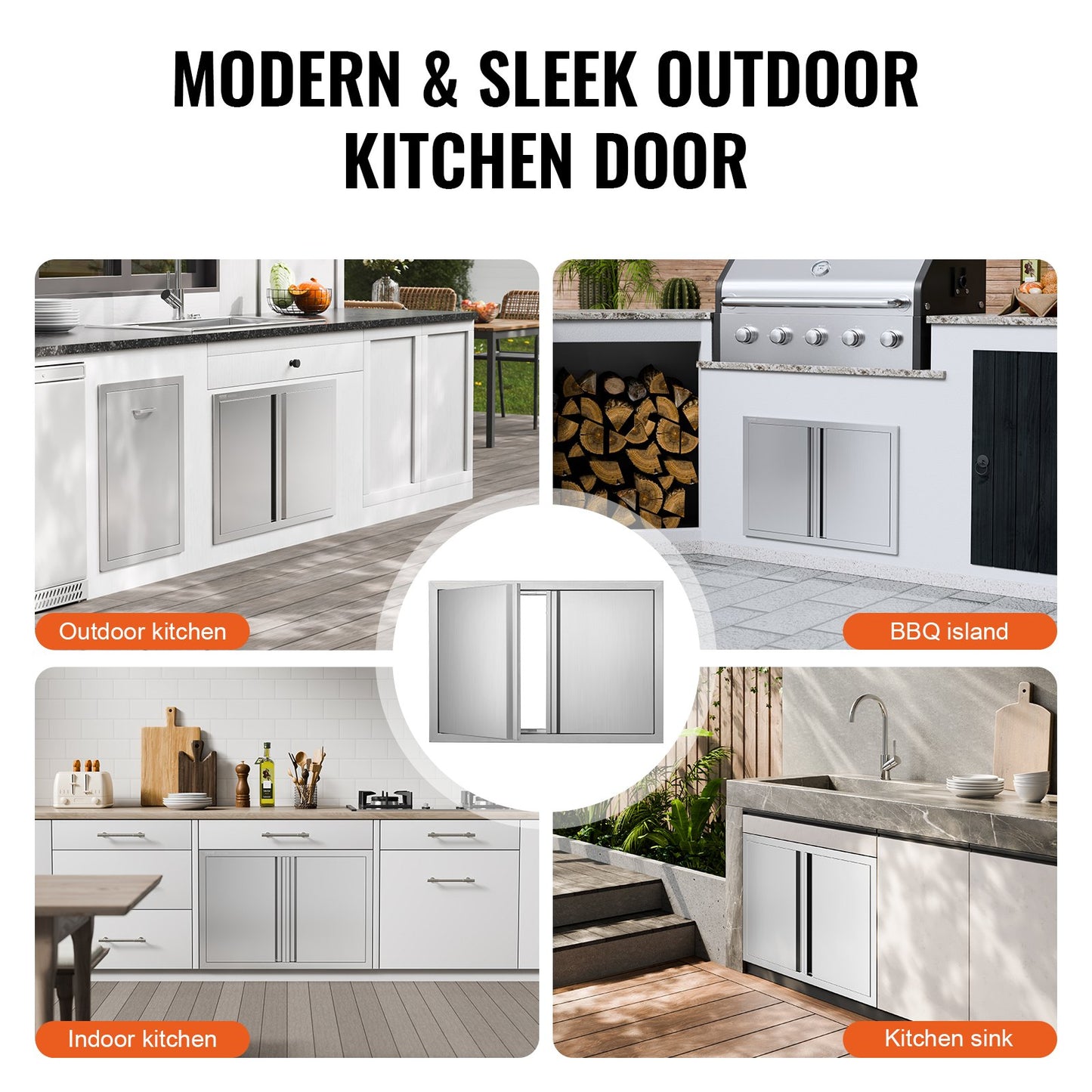VEVOR BBQ Access Door, 774x532 mm Double Outdoor Kitchen Door, Stainless Steel Flush