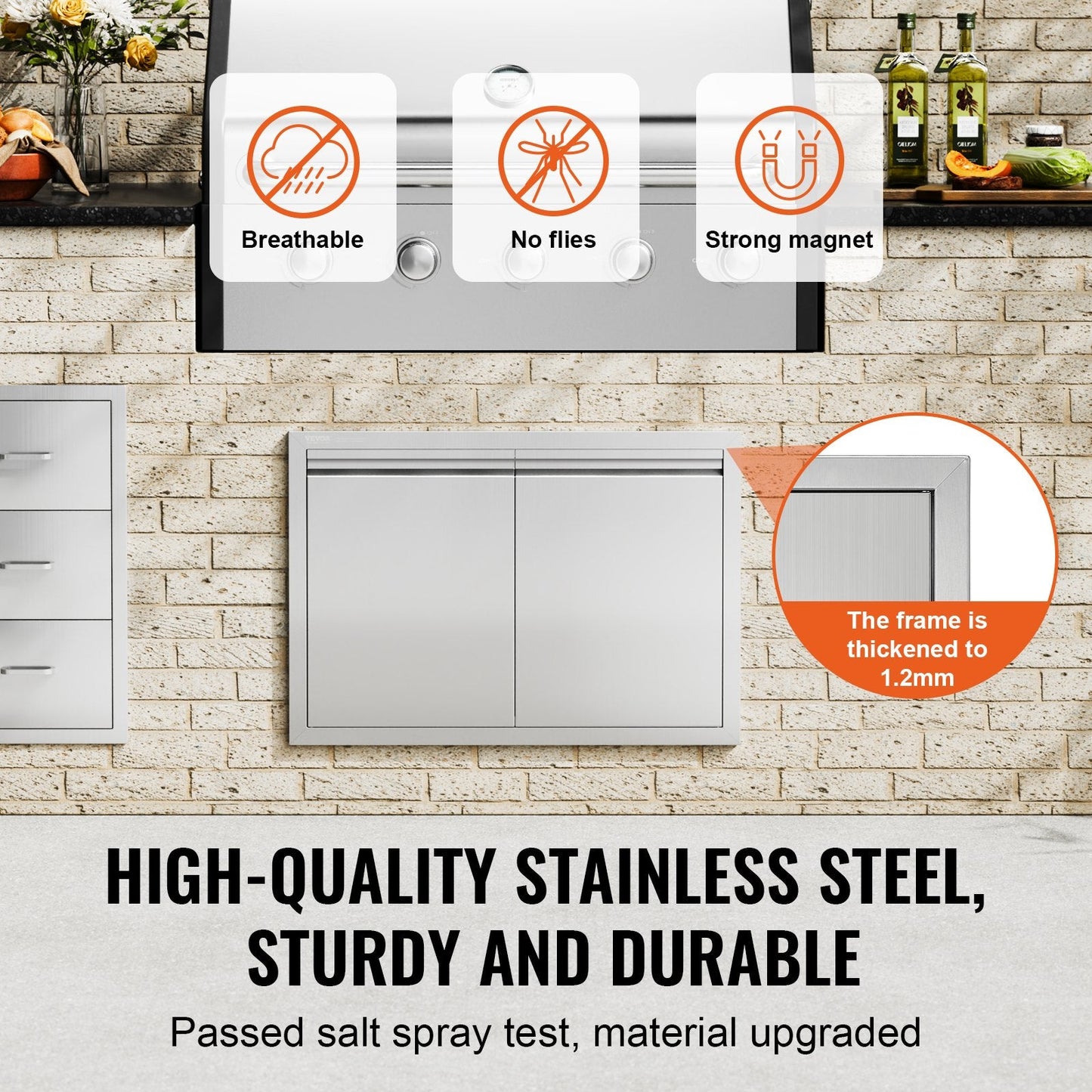 Stainless Steel Outdoor Kitchen Access Door, 0.76x0.53 m, Double Flush Mount