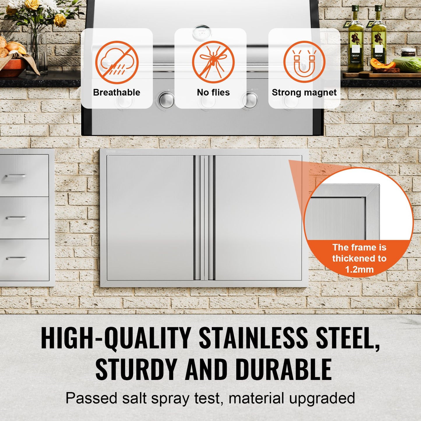 VEVOR BBQ Access Door, 914x610 mm Double Outdoor Kitchen Door, Stainless Steel Flush